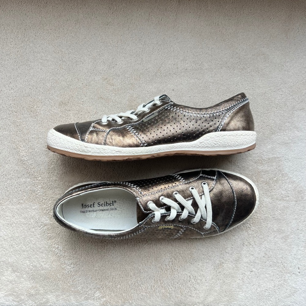 Josef Seibel Women 7-7.5 EU 38 Bronze Metallic Leather Perforate Sneaker Comfort
